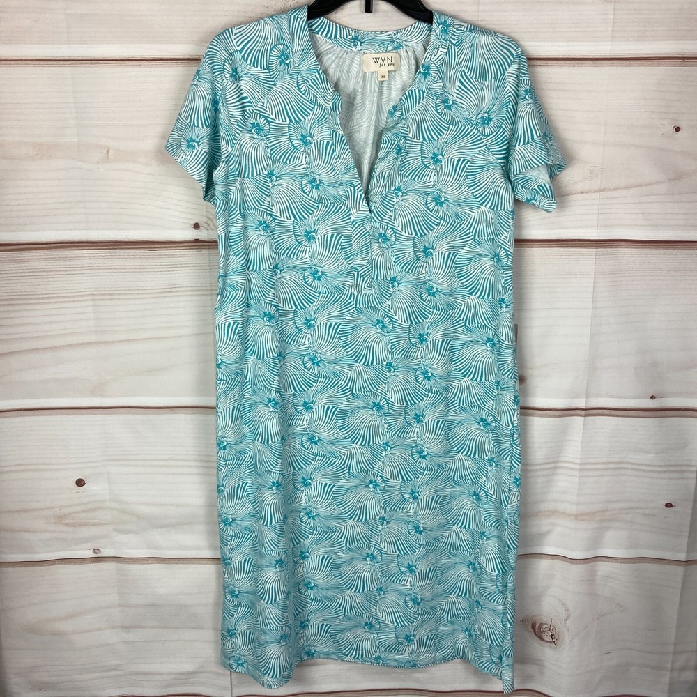 WVN For You Dress Womens XS Green Shell Print Anya T-Shirt  Knit Short Sleeve